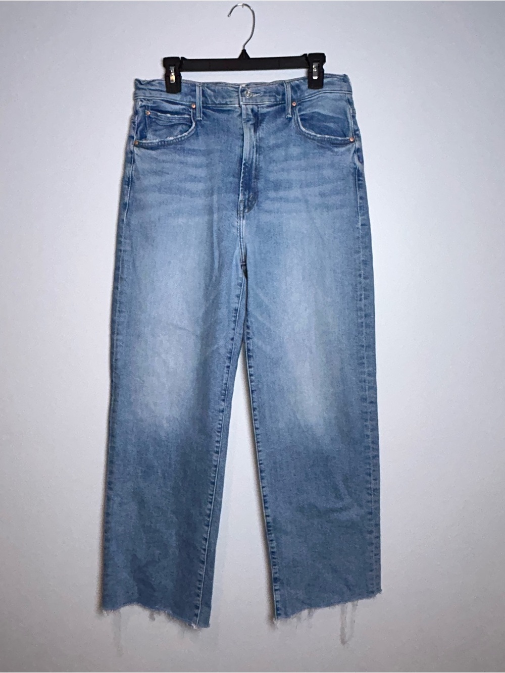 MOTHER SUPERIOR The Spitfire Sneak Jeans 27 High Rise Wide Leg Raw Hem I Confess